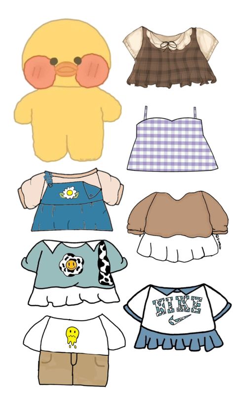 Ducky Clothes, Duck Crafts, Free Printable Paper Dolls, Paper Doll Printable Templates, Hello Kitty Printables, Paper Clothes, Paper Dolls Clothing, Cute Easy Doodles, Paper Dolls Diy