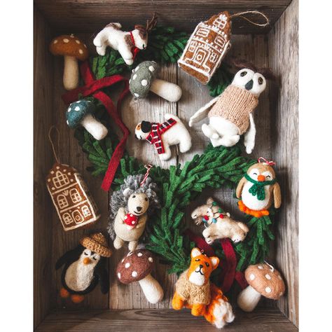 Farmhouse Pottery Felted Festive Pup Ornament - Spot | Wayfair Hedgehog Ornament, Felt Penguin, Hazel Village, Penguin Ornaments, Animal Ornaments, Farmhouse Pottery, Pottery Projects, Ornaments Tree, Christmas Stocking Holders