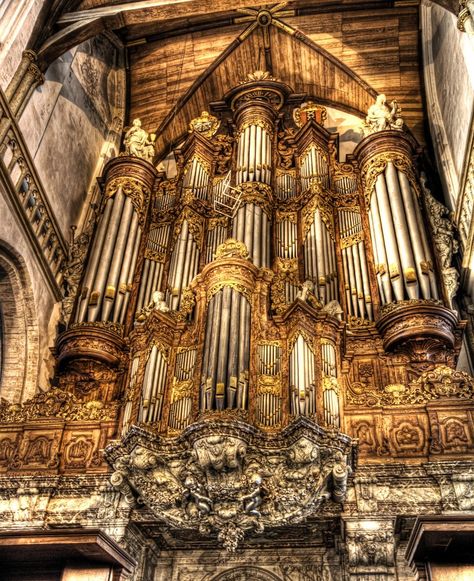 This is an organ in a church in Amsterdam, Netherlands, by Trey Ratcliff Musical Pipes, Organ Music, Vintage Pipes, Pipe Organ, Church Interior, Red Light District, Religious Architecture, Cathedral Church, Hdr Photography