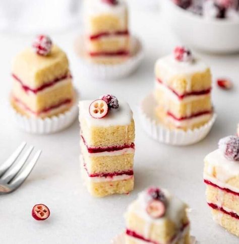 10 Fancy Petit Fours Recipes Fit For A Tea Party — Parade Petit Fours Recipe, Petit Four Recipes, High Tea Menu, Gluten Free Vanilla Cake, Vanilla Bean Frosting, Petite Fours, Vegan Frosting, Vanilla Bean Cakes, Cranberry Jam