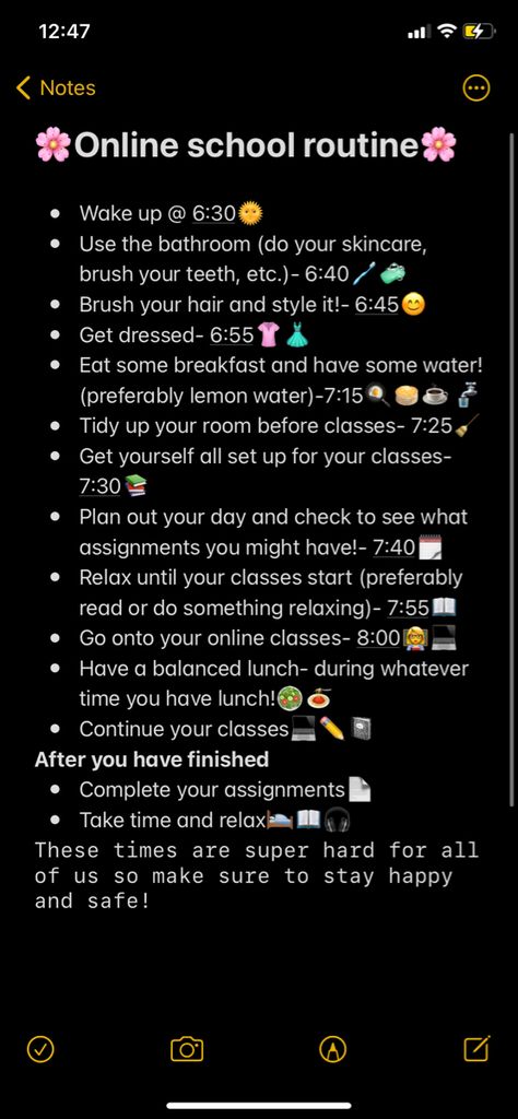 A nice and simple routine to be productive during online school! 🌞 #routine #calming #productive #onlineschool #morningroutine #aesthetic Online School Routine, School To Do List Printable, School To Do List, Online School Organization, Class Routine, School Routine For Teens, Simple Routine, Morning Routine School, Morning Routine Checklist