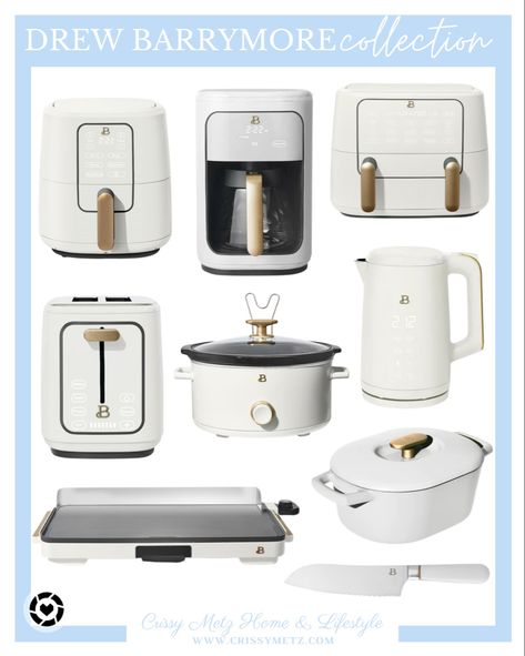 Drew Barrymore kitchen collection from Walmart kitchen collection from Walmart - coffee machine, toaster, air fryer, pans, knife Follow my shop @crissy.metz on the @shop.LTK app to shop this post and get my exclusive app-only content! #liketkit #LTKstyletip #LTKhome #LTKunder100 @shop.ltk https://liketk.it/3yQZT Air Fryer Decor, Drew Barrymore Pots And Pans, Drew Barrymore Toaster, Drew Barrymore Coffee Maker, Cute Air Fryer, Small Apartment Necessities, Drew Barrymore Air Fryer, Drew Barrymore Appliances, Drew Barrymore Kitchen Appliances