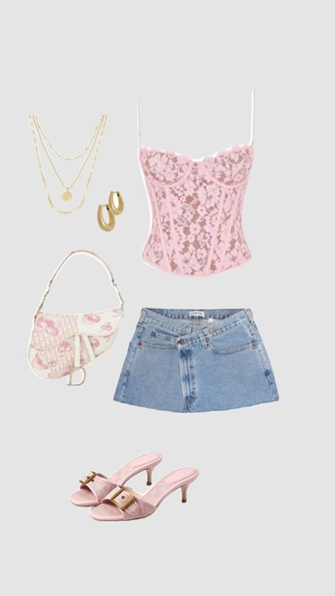 Pretty Outfit Ideas For Women, Hot Pink Summer Outfits, Pink Girly Outfits Casual, Midsummers Outfit, Birthday Outfits Skirt, Pink Top Outfit Aesthetic, Pink Going Out Outfits, Y2k Girly Outfits, Pink Summer Outfits