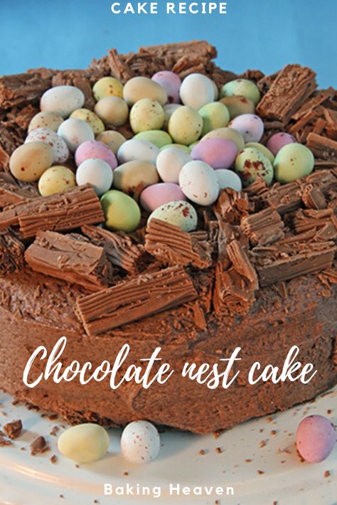 It’s not Easter unless there’s a chocolate nest cake…  If there’s one Easter cake that’s truly iconic, it’s almost certainly the chocolate nest cake. Here, the cupcake-case favourite has been made full-size, making it a perfect sharing cake over the Easter weekend! Chocolate Sheet Cakes, Easter Nest Cake, Chocolate Fridge, Chocolate Fridge Cake, Raspberry Cake Recipe, Easter Bunny Cake Topper, Nest Cake, Chocolate Raspberry Cake Recipe, Easter Cake Easy