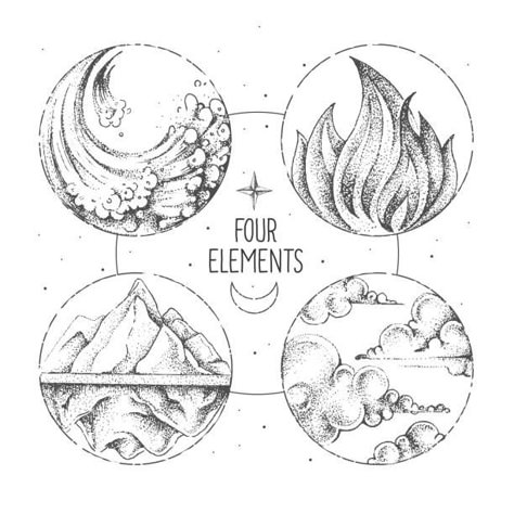 Four Elements Tattoo, Occult Illustration, Ritual Witchcraft, Witch Circle, Element Tattoo, My Moon Sign, Earth Symbols, Earth Tattoo, Air Tattoo