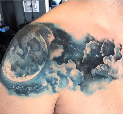 •Healed• Blue moon and skies! Thanks Alvaro!! #bluemoon #blueskies #mrbluesky #luna #blue #nightsky #nightclouds Night Sky Tattoos, Traditional Moon, Blue Moon Tattoo, Cloud Tattoo Design, Sky Tattoo, Sky Tattoos, Heaven Tattoos, Galaxy Tattoo, Tattoo Instagram