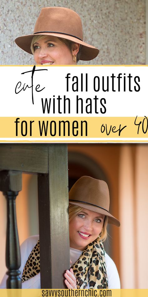 One of the easiest ways to add some spunk to a fall outfit is to add a hat. As much as I like a straw hat in the summer, I love wearing wool felt hats in the fall and winter. Here are nine cute and easy fall outfits that are perfectly balanced with a hat. Brown Suede Hat Outfit, Vintage Outfits With Hats, How To Wear A Fedora Women Winter, Fall Outfit With Hat Women, Styles With Hats For Women, Fedora Fashion Women, Hats For Fall Women, Work Outfits With Hats For Women, Women Hats Fashion Winter