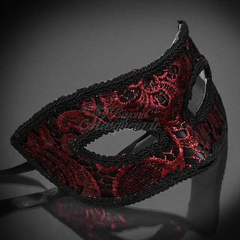 Masquerade Ball Men, Red And Black Masquerade Mask, Red Mask Masquerade, Red Masquerade Mask, Black Costumes, Macrame Black, Black Masquerade, Couples Masquerade Masks, Black Masquerade Mask