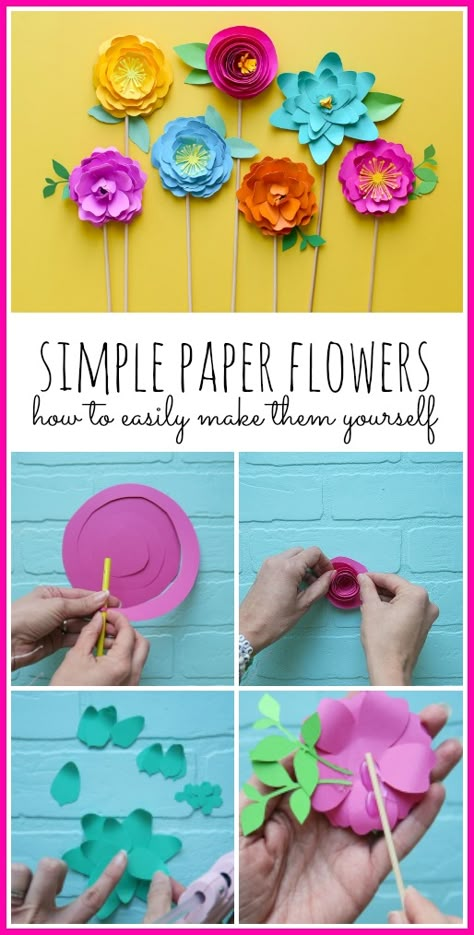 How to make Paper Flowers - Sugar Bee Crafts Folded Paper Flowers, Simple Paper Flower, Big Paper Flowers, Rolled Paper Flowers, Make Paper Flowers, Easy Paper Flowers, Paper Flower Decor, Paper Flower Crafts, Flowers Craft