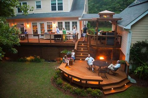 Yard Stairs, Two Level Deck, Tiered Deck, Big Deck, Hot Tub Deck, Floating Deck, Patio Deck Designs, Deck Porch, Deck Designs Backyard