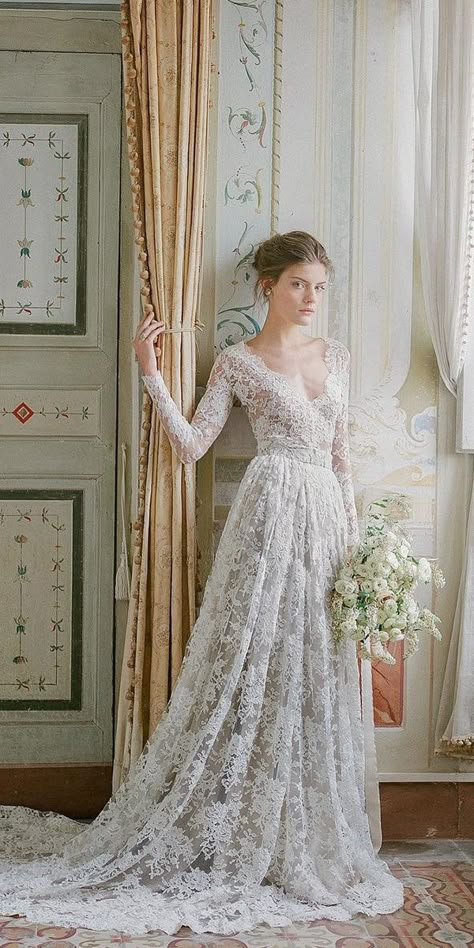 Vintage Inspired Wedding Dresses ❤️ See more: http://www.weddingforward.com/vintage-inspired-wedding-dresses/ #weddings Vintage Lace Weddings, Vintage Inspired Wedding Dresses, Long Sleeve Wedding Dress Lace, White Wedding Dress, Lace Wedding Dress Vintage, Traditional Wedding Dresses, Nontraditional Wedding, Sleeve Wedding Dress, A Wedding Dress