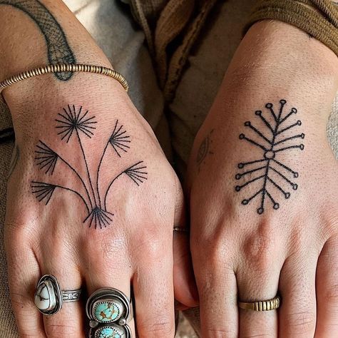 - CORRIE FOREMAN SHIRSAT - on Instagram: “The full set for @andie.lynne.tattoo . . . . So happy with how this little set turned out. The flash pieces gain a new context when you…” Corrie Foreman, Talisman Tattoo, Primitive Tattoo, Ethnic Tattoo, Traditional Hand Tattoo, Mandala Hand Tattoos, Small Girly Tattoos, Mommy Tattoos, Handpoke Tattoo