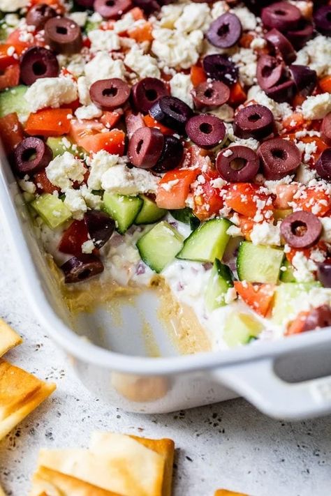 Greek 7 Layer Dip, 7 Layer Greek Dip, Layered Greek Dip, Greek Hummus, Greek Dip, 7 Layer Dip, Hummus Dip, Party Dip, Layer Dip