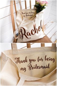 Cute Bridesmaids Gifts, Bridesmaid Diy, Cricut Wedding, Bridesmaid Tote Bags, Bridesmaid Gift Bags, Gifts For Bridesmaids, Bridesmaid Gift Ideas, Boda Mexicana, Bridesmaid Bags