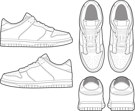 Sneaker Pattern Template, Nike Template Free Printable, Blank Shoe Template, Shoe Technical Drawing, Sneaker Sketch Design, Nike Shoe Template, How To Draw A Shoe, Shoes Technical Drawing, Shoe Sketches Drawings