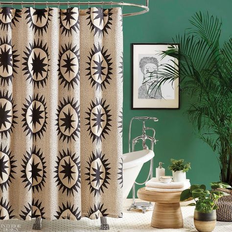 Bohemian Bathroom, Cotton Shower Curtain, Boho Bathroom, Shower Curtain Rods, Renovation Design, Black Curtains, Lodge Decor, Shower Liner, Patterned Shower Curtain