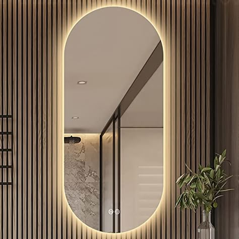 Bathroom Mirror Design, Long Mirror, Vanity Wall Mirror, Backlit Mirror, Mirror Bathroom, Mirror Design Wall, Mirror On The Wall, Standing Mirror, Bedroom Mirror