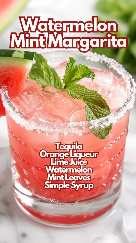 Watermelon Mint Margarita Tequila Mint Cocktail, Watermelon Mint Cocktail, Mint Alcoholic Drinks, Summer Margarita Recipes, Watermelon Mint Margarita, Mint Margarita Recipe, Margaritas Recipes, Margarita Flavors, Crazy Cocktails