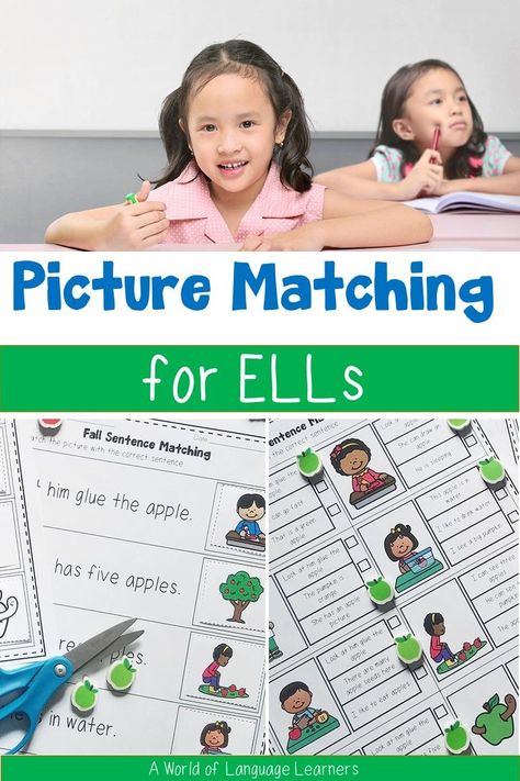 Use picture matching activities to help students learn new vocabulary and practice reading and understanding simple sentences. This is a great way to integrate content and language for ELLs. #esl #reading #sentencematching Teaching Ell Students, Ell Strategies, Pictures With Words, Ell Activities, Teaching English Language Learners, Esl Reading, Matching Activities, Esl Teaching Resources, Ell Students