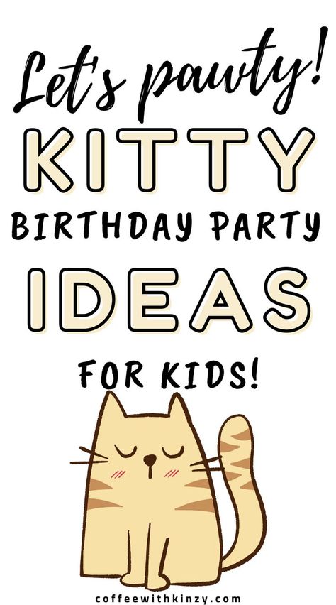 kitty birthday party ideas for kids: orange cat cartoon Cat Birthday Party Ideas, Kitten Birthday Party, Themed Birthday Party Ideas, Cat Themed Parties, Party Activities Kids, Cat Themed Birthday Party, Birthday Party Ideas For Kids, Kitten Party, Party Ideas For Kids