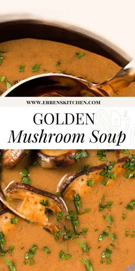 Golden Hungarian Mushroom Soup - Erren's Kitchen Mushroom Soup Gluten Free, Keto Mushroom Soup, Vegan Mushroom Recipes, Homemade Mushroom Soup, Hungarian Mushroom, Vegan Mushroom Soup, Golden Mushroom, Hungarian Mushroom Soup, Soup Gluten Free