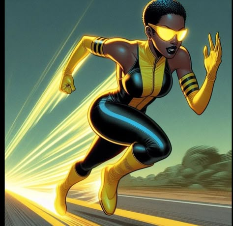 Speedster Oc Female, Speedster Character Design, Female Dc Villains, Speedster Oc, Superhero Oc Design, Black Animated Characters, Female Speedster, Black Superwoman, Speedster Superhero