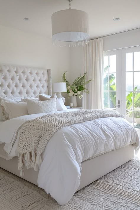 Bedding Inspiration Modern, Bed Covers White, Elegant Apartment Bedroom, Apartment Bedroom Inspo Aesthetic, Dream Guest Bedroom, Interior Design Cozy Modern, Inviting Bedroom Ideas, Upscale Beach House Decor, Guess Room Ideas