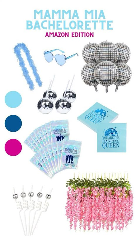 Planning a mamma mia themed bachelorette party?! Here’s how we would decorate with decor from Amazon Mama Mia Themed Bridal Party, Mama Mia Birthday Decorations, Mamma Mia Bachelorette Outfits, Mamma Mia Theme Bachelorette, Bachelorette Party Ideas Mamma Mia, Mamamia Bachelorette Party, Bachelorette Mamma Mia, Mama Mia Party Favors, Mamma Mia Bachelorette Party Decorations