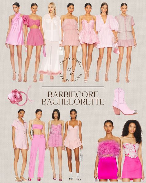 Bachelorette Guest Outfit Ideas, Barbie Bride Outfit, Barbie Themed Bachelorette Party Outfits, Vintage Barbie Clothes Bachelorette Party, Pink Hens Theme, Bridal Barbie Bachelorette, Barbie Pink Bachelorette, Bride Barbie Bachelorette, Barbie Bachelorette Party Outfit