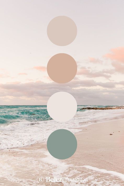 Beach days are forever with this palette of seafoam, light teal, and sand. Get inspired by ocean color palette colour schemes, ocean color palette aesthetic, and ocean color palette branding. Book Shelby today as your brand designer at beierbranding.com Calming Palette Colour Schemes, Coastal Design Color Palette, Contemporary Coastal Color Palette, Calming Pallete Color, Beach Tone Color Palette, Beach Photoshoot Colour Palette, Colors That Go With Sand Color, Coastal Decor Color Palette, Ocean Color Wedding