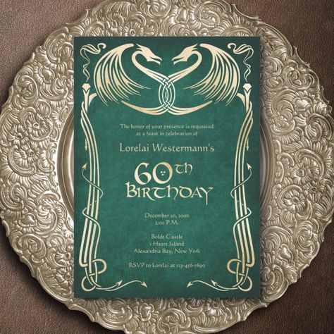 Celtic Wedding Invitations, Medieval Wedding Theme, Fantasy Birthday, Dragon Wedding, Celtic Viking, 70th Birthday Invitations, Medieval Dragon, Parchment Background, Viking Dragon