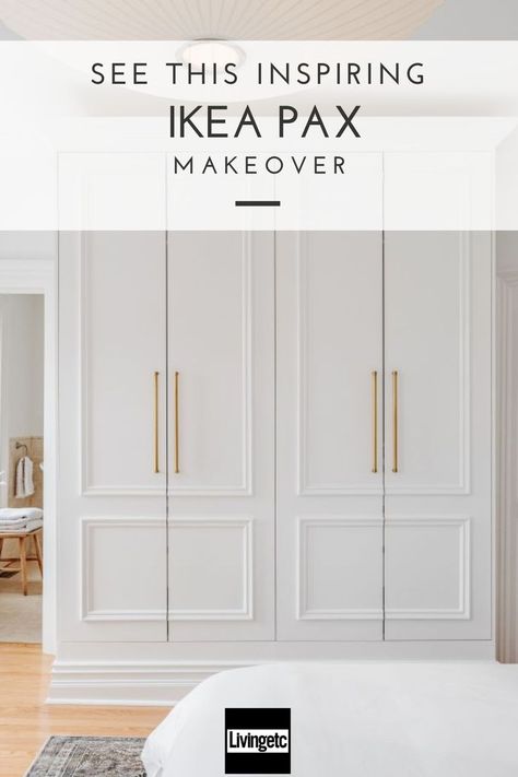 This IKEA PAX makeover has turned an ordinary furnishing into an elegant built-in closet in a Victorian home. #IKEA #hack #DIY Ikea Built In Wardrobes, Ikea Wardrobe Hack, Ikea Closet Hack, Ikea Pantry, Ikea Pax Hack, Built In Closet, Ikea Built In, Bedroom Built In Wardrobe, Ikea Wardrobe