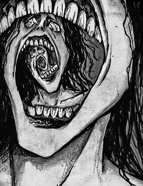 Art Sinistre, Scary Drawings, Creepy Drawings, Arte Grunge, Arte Peculiar, Japanese Horror, Junji Ito, Dark Art Drawings, Dark Art Illustrations