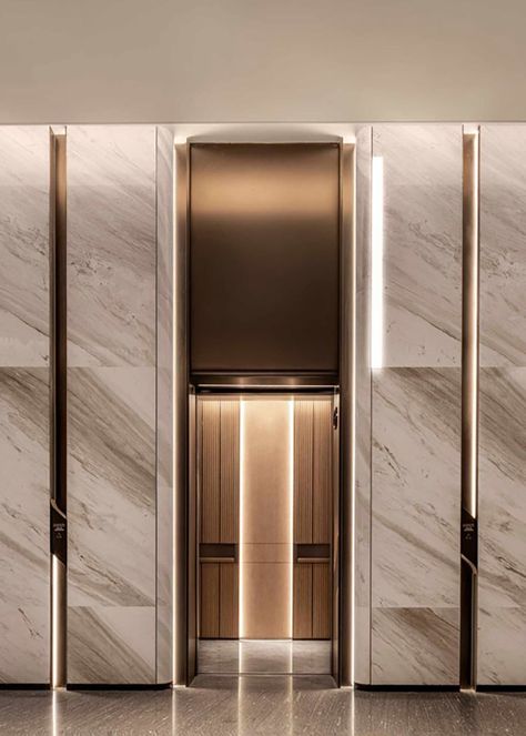 Lobby Design Residential, Lift Lobby Design, Elevator Lobby Design, Lift Lobby, Themed Restaurant, Elevator Interior, Building Lobby, Elevator Lobby, Lobby Interior Design