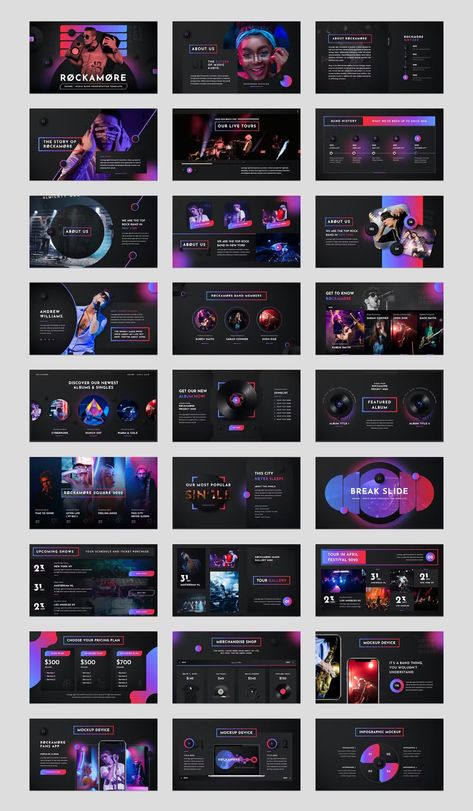 Music Band Keynote Template. 36 Slides. Music Presentation Template, Music Presentation, Music Powerpoint, Presentation Music, Presentation Template Design, Bio Music, Best Presentation Templates, Keynote Design, Ppt Template Design