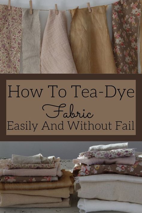 Tea Bag Dyeing Fabrics, Tea Dyed Fabric Tutorials, Diy Plant Dye, How To Plant Dye Fabric, How To Dye Fabric With Tea, Dyeing With Tea, How To Tea Stain Fabric Diy, How To Dye Clothes Naturally, How To Tea Dye Cotton Fabric