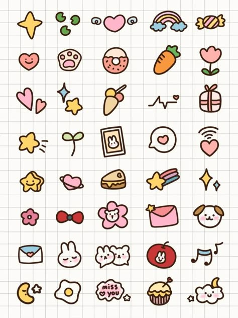 Cute Drawing Ideas For Stickers, Stickers Ideas To Draw, Cute Doodles For Stickers, Easy Drawings For Stickers, Sticker Drawing Ideas Easy Simple, Aesthetic Stickers To Draw, How To Make Kawaii Stickers, Cute Doodles For Journal, Drawing Cute Easy Doodles