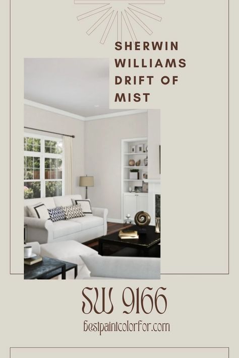 Sherwin Williams Drift of Mist - Color Review (LATEST) Drift Of Mist Sherwin Williams Bedroom, Sw Drift Of Mist Walls, Drift Of Mist Coordinating Colors, Sw Drift Of Mist, Sherwin Williams Drift Of Mist, Drift Of Mist, Paint Color Guide, Balboa Mist, Sherman Williams