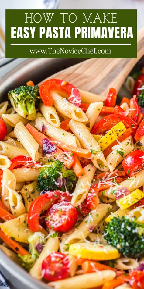 My kids LOVE this easy and quick Rainbow Veggie Pasta! Pasta Primavera is a hearty dinner recipe, made with all of your favorite garden vegetables and herbs! Veggie Pasta Dinner, Food Recipes Meat, Easy Pasta Primavera, Soup Joumou, Veggie Pasta Recipes, Three Cup Chicken, Vegetable Pasta Recipes, Primavera Recipe, Cajun Jambalaya