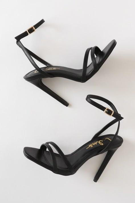 Black Heels Prom, Prom Shoes Black, Simple Black Heels, Cute Black Heels, Heels Design, Heels Ideas, High Heels For Prom, Black Ankle Strap Heels, Formal Heels