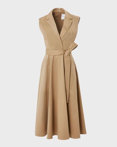 Carolina Herrera Flared Sleeveless Self-Belt Midi Trench Dress | Neiman Marcus Sleeveless Trench, Sleeveless Wrap Dress, Trench Dress, Belted Midi Dress, Young Professional, Dress Crafts, Cotton Midi Dress, Midi Dress Sleeveless, Carolina Herrera