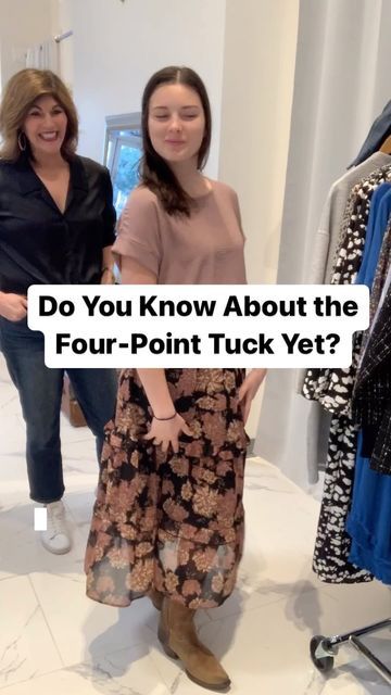 Mary Michele Nidiffer on Instagram: "You’ve heard of the French tuck, but have you tried the popular four-point tuck yet? 😎This is perfect for tops that are a bit longer in back to keep them from looking overpowering. 1/ Start with a French tuck in front 2/ Then add a French tuck in back 3/ A French tuck on the right side 4/ And a French tuck on the left side This reigns in the fullness of a blouse or top while creating a bit more structure. Bonus: This tip can ado help to mask a muffin top! Front Tuck Shirt, Tucked In Shirt Outfit, French Tuck, Fall Winter Hair Color, Colors Hair, Mode Kimono, Look Plus Size, Red Fall, Shirt Tucked In