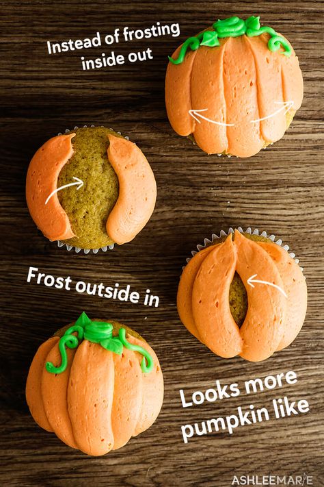 Pumpkin Cupcake Recipes, Cupcakes Decorados, Halloween Baking, Fall Cakes, Delicious Cream, Pumpkin Cupcakes, Delicious Pumpkin, Halloween Desserts, Halloween Snacks