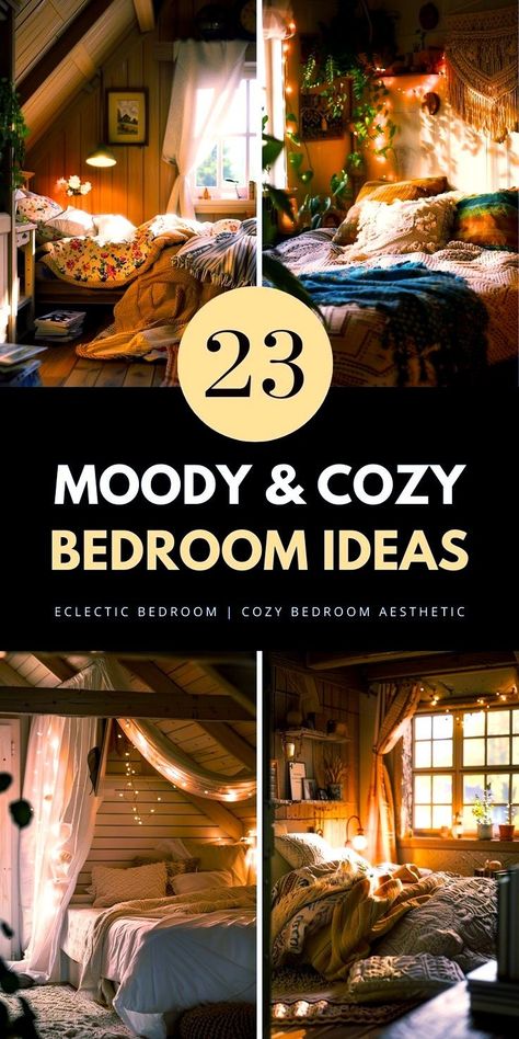 Dive into moody bedroom designs featuring Japandi and eclectic styles. Find tips on warm bedroom decor, lighting ideas, and creating a vibey apartment feel. Save this pin to your 'Home Decor' board and read the full article for more inspiration. Moody Cozy Bedroom, Warm Bedroom Decor, Cozy Bedroom Diy, Cozy Bedroom Aesthetic, Cozy Farmhouse Bedroom, Vibey Apartment, Moody Bedroom Ideas, Boho Home Decor Ideas, Cozy Eclectic