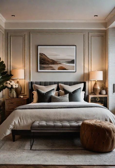 Master Bedrooms European, Rh Modern Bedroom, Hotel Chic Bedroom, Dreamy Bedrooms Romantic, Tonal Bedroom, Main Bedroom Ideas, Boutique Hotel Bedroom, Restoration Hardware Bedroom, Farmhouse Reno