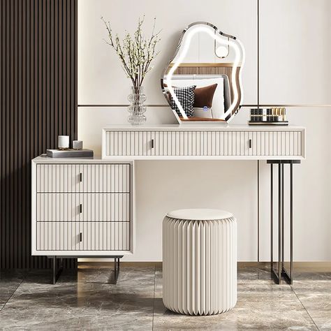 Modern Makeup Vanity For Every Bedroom | Povison Stools For Bedroom, Makeup Vanity With Storage, Wooden Makeup Vanity, Vanity With Storage, White Vanity Desk, Makeup Vanity Storage, Modern Vanity Table, Modern Makeup Vanity, White Stool