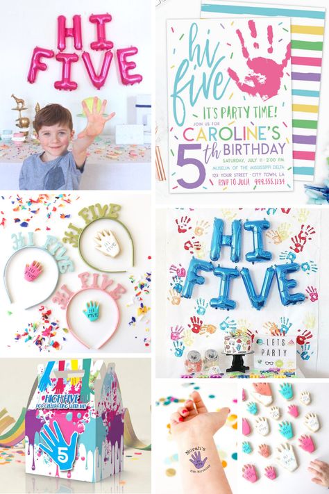 Hi 5 Theme Birthday Party, 5 Bday Party Ideas, Five Year Old Party Themes, 5tg Birthday Ideas, 5yr Birthday Party Ideas, Hi Five Party Ideas, Five Year Birthday Theme, High Five Party Ideas, 5th Birthday Ideas For Girls Themes Summer