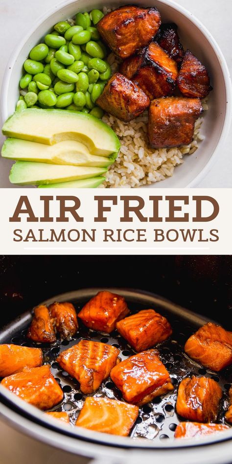 Teriyaki Salmon Bites, Bowls Ideas, Salmon Bites, Salmon Rice, Dinner Recipes For Family, Teriyaki Salmon, Salmon And Rice, Air Fryer Dinner Recipes, Health Dinner