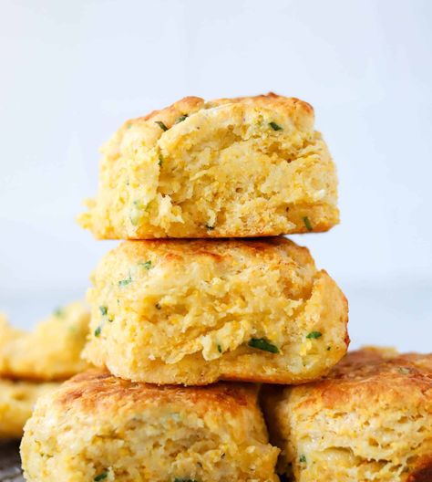 Cheddar Cornmeal Biscuits Cornmeal Biscuits Recipe, Cornmeal Biscuits, French Bread Rolls, Homemade Baguette, Cheesy Biscuits, Cornmeal Recipes, Cornbread Biscuits, Buttermilk Biscuits Recipe, Corn Meal