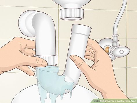 Easy Ways to Fix a Leaky Sink Trap: 12 Steps (with Pictures) Puddle Of Water, Under Bathroom Sink, Shower Repair, Baking Storage, Under Kitchen Sink, Sink Repair, Sink Plumbing, Tile Repair, Refinish Bathtub